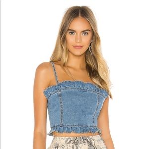 NWT Superdown Revolve Denim Ruffle Top